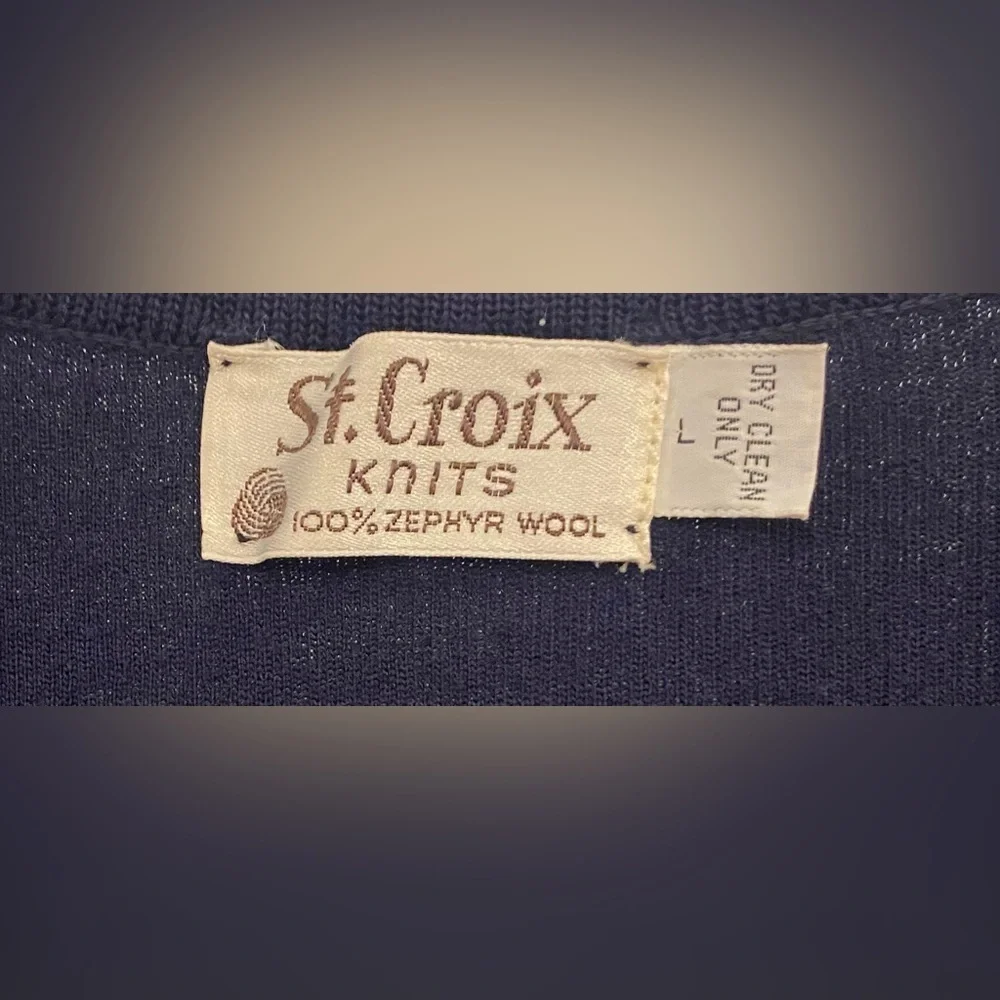 St Croix Knits Sweater Vest Sz L Navy Blue 100% Zephyr Wool Vintage